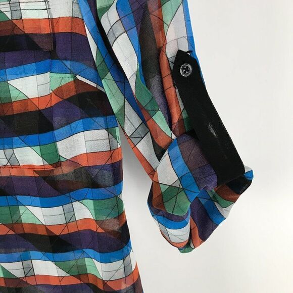 RACHEL Rachel Roy Button Down Blouse Women's Size 2 Roll Tab Geometric Pockets - Picture 3 of 9